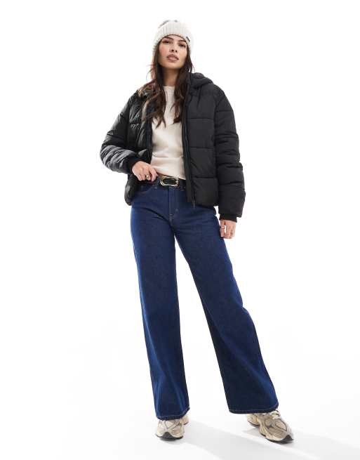 Pieces padded coat with hood in black, 2 of 4