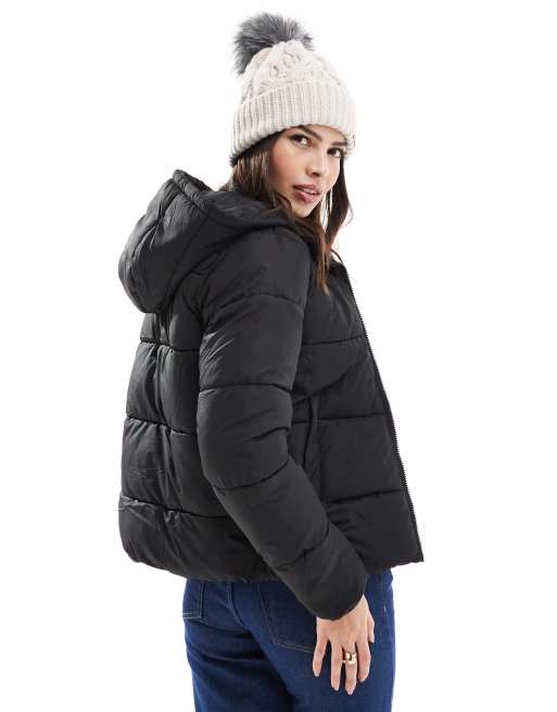 Pieces padded coat with hood in black, 4 of 4