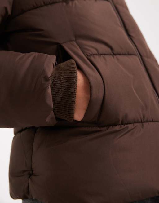 Pieces padded coat with hood in chocolate brown, 3 of 4