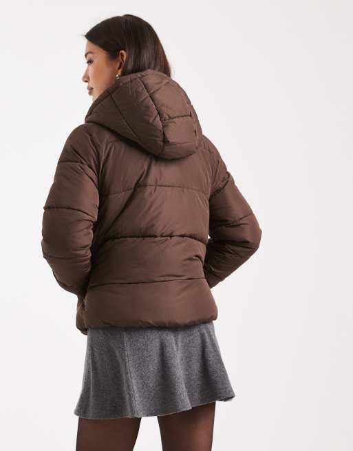 Pieces padded coat with hood in chocolate brown, 4 of 4