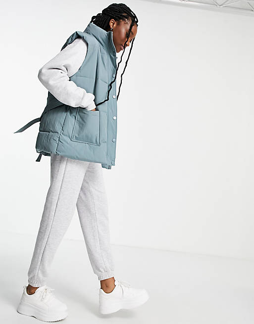 Pieces padded gilet in dusty blue