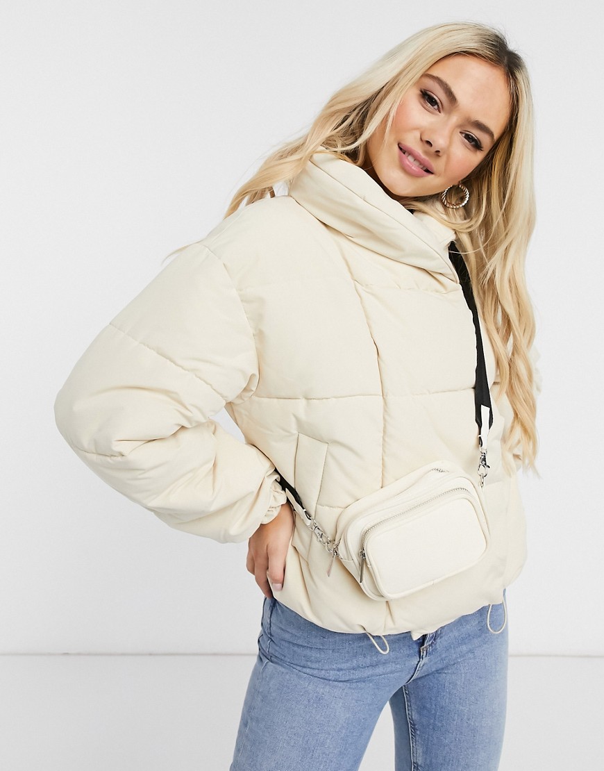 Pieces padded jacket in cream-White