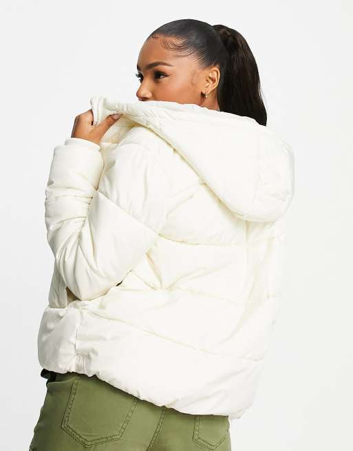 Cream hooded hot sale puffer jacket