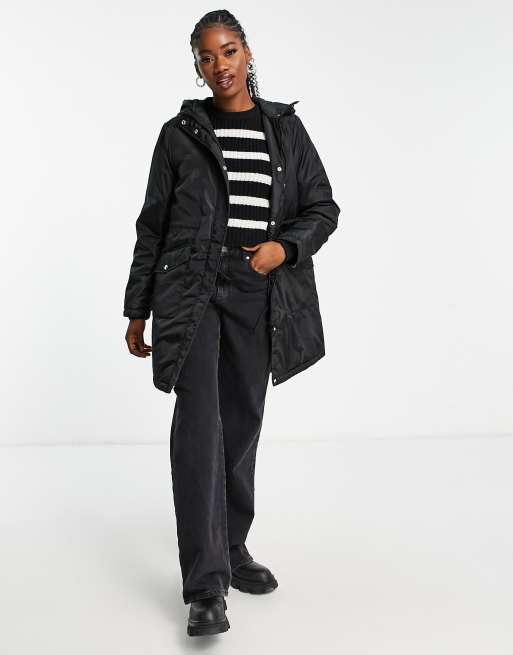 ASOS DESIGN nylon parka with fur hood in navy