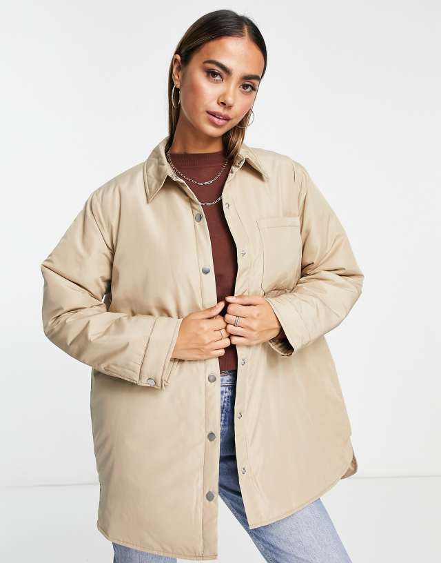 Pieces padded shacket in beige