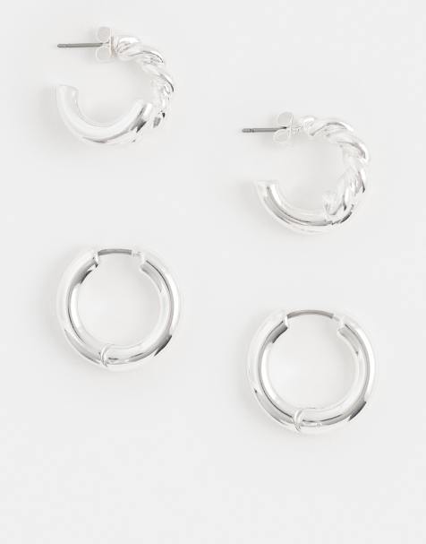 PIECES - Pakke med 2 par sølvfarvede hoop-øreringe med snoet design - view 1