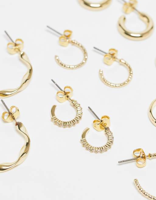 Pieces - Pakke med 6 par guldfarvede hoop-øreringe med forskellige designs, 2 af 3