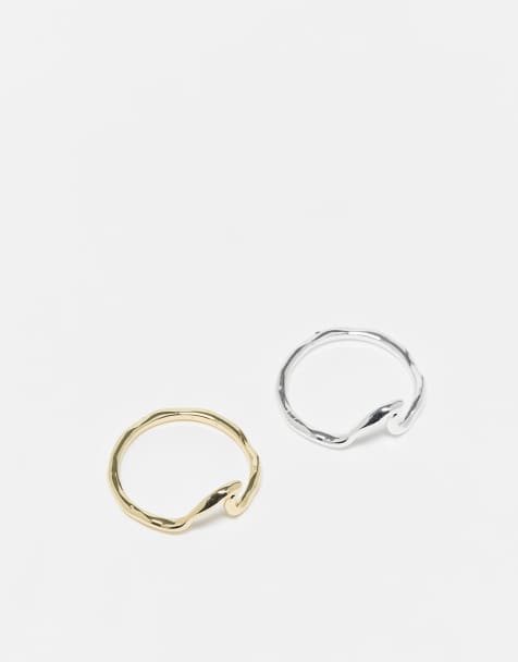 Pieces - Pakke med to ringe i guld- og sølvfarve med bølgedesign - view 1