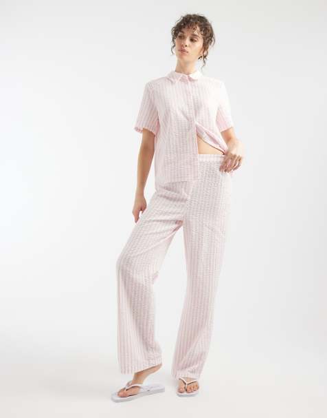 Pieces - Pantalon à taille haute - Rose et blanc - view 1