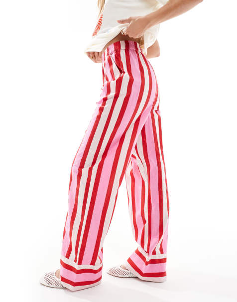 Pieces - Pantalon ample à rayures - Rouge et blanc - view 1