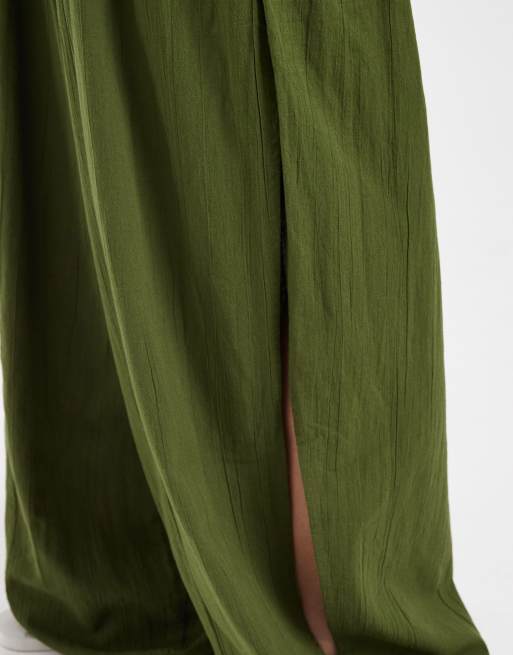 Pieces - Pantalon bouffant effet froissé en coton - Vert ciboulette, 4 de 5