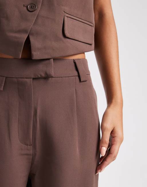 Pieces - Pantalon d'ensemble ajusté multi-positions avec boutons - Marron chocolat, 5 de 5