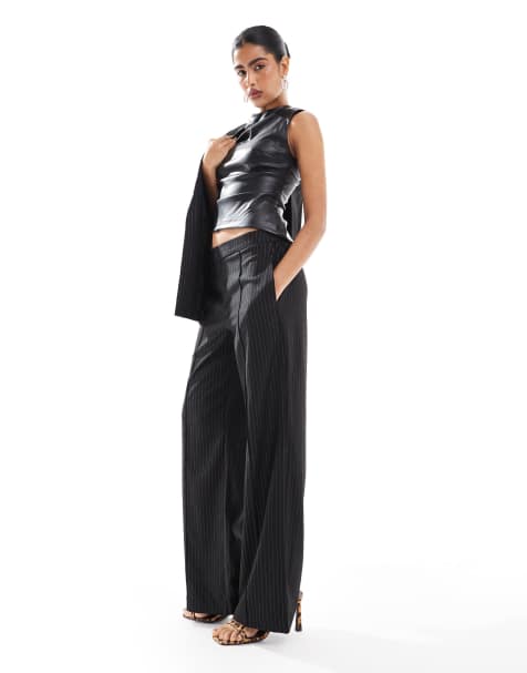 Pieces - Pantalon d'ensemble ample à fines rayures pailletées - Noir - view 1