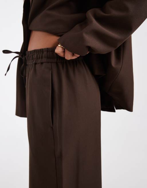 Pieces - Pantalon d'ensemble ample et ajusté à taille nouée - Marron chocolat, 4 de 5