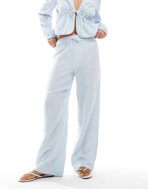 Pieces - Pantalon d'ensemble large en coton froissé - Bleu clair, 5 de 5