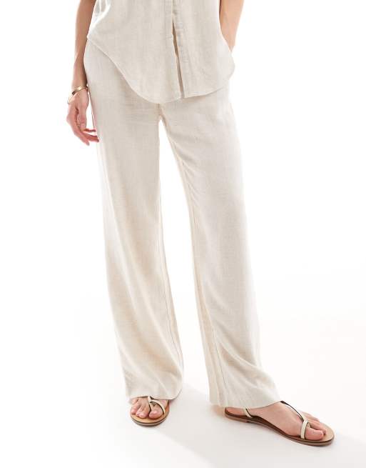Pieces - Pantalon d'ensemble large en lin - Crème, 4 de 5
