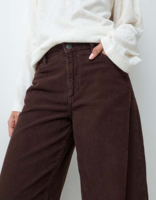 Pieces pantalon en velours côtelé à coupe barrel marron foncé, 5 de 5