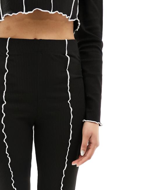 Pieces - Pantalon évasé côtelé d'ensemble avec surpiqûres contrastantes - Noir, 4 de 5