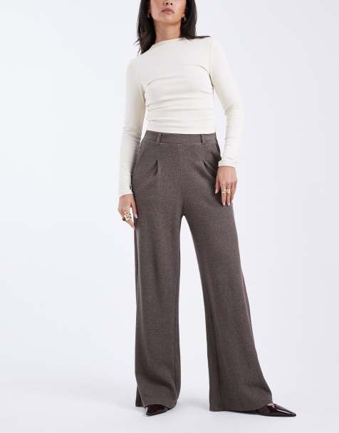 Pieces - Pantalon habillé ample effet poivre et sel - Marron clair chiné - view 1