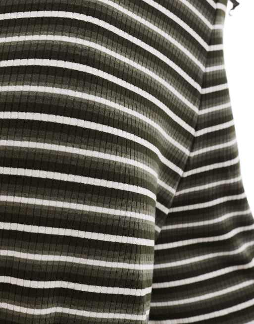 Pieces - Pantalon large d'ensemble en jersey côtelé à rayures - Kaki, 3 de 5