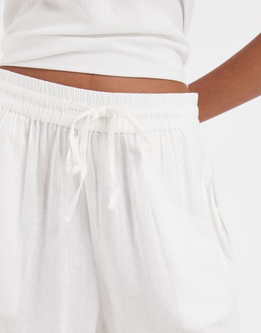 Pieces - Pantalon large d'ensemble en lin mélangé à taille nouée - Blanc, 4 de 5