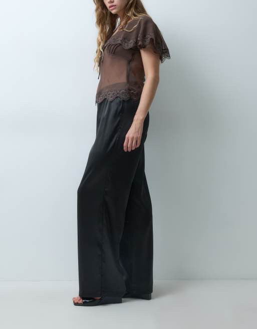 Pieces pantalon large en satin noir, 3 de 5