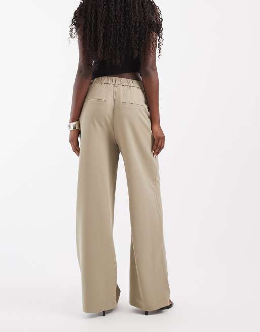 Pieces - Pantalon large habillé à taille haute - Kaki pâle, 2 de 5