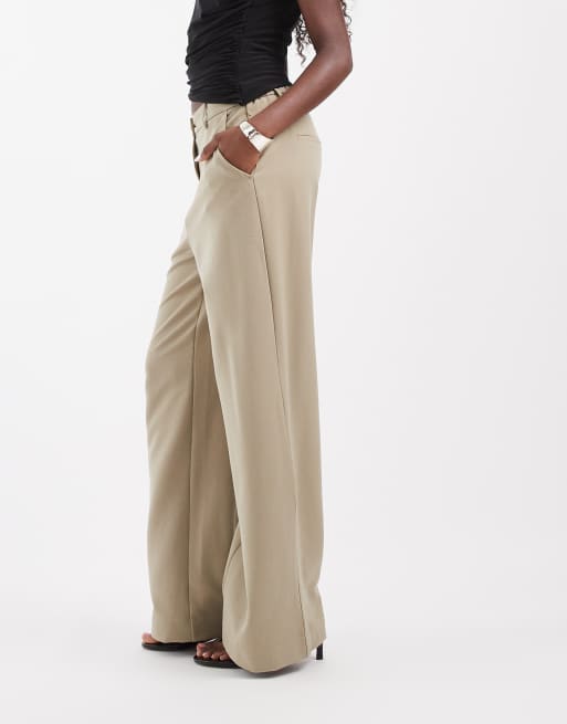 Pieces - Pantalon large habillé à taille haute - Kaki pâle, 3 de 5
