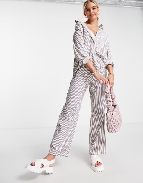 Pieces - Pantalon large - Rayures lilas - view 1