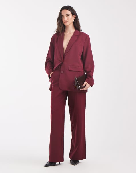 Pieces pantalon large style dad avec passants de ceinture, ensemble coordonné, bordeaux - view 1