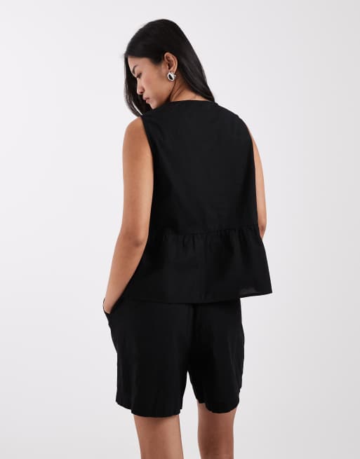 Pieces - Pantaloncini a vita alta neri in coordinato, 5 di 5