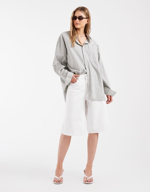 Pieces - Pantaloncini in denim taglio lungo bianchi