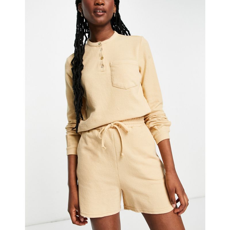 Donna Pantaloncini Pieces - Pantaloncini in jersey di misto cotone organico cammello in coordinato