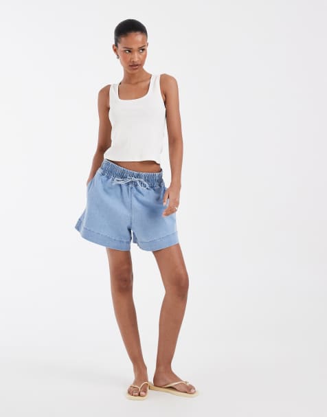 Pieces - Pantalones cortos vaqueros azul claro con lazada en la cintura - view 1