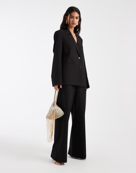 Pieces - Pantalones de sastre negros de pernera ancha con lazada en la cintura (parte de un conjunto) - view 1