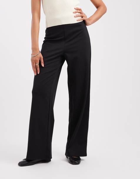 Pieces - pantalones de talle alto y pernera ancha en negro - view 1