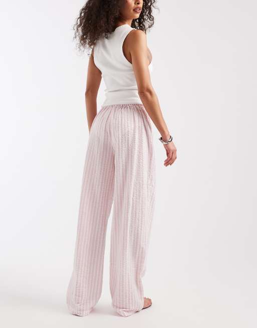 Pieces - Pantalones rosa rosáceo y blancos de talle alto, 5 de 5
