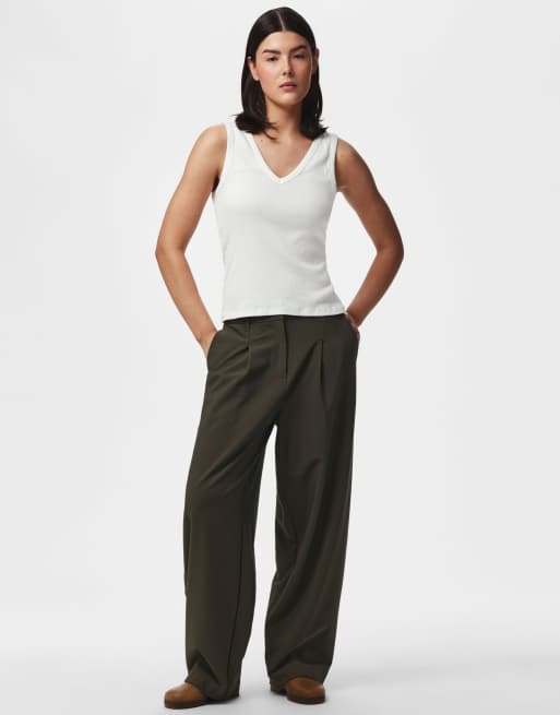Pieces - Pantalones verde pino 1, 3 de 6