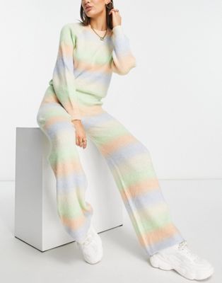 Pieces knitted wide leg trousers co-ord in pastel gradient - ASOS Price Checker