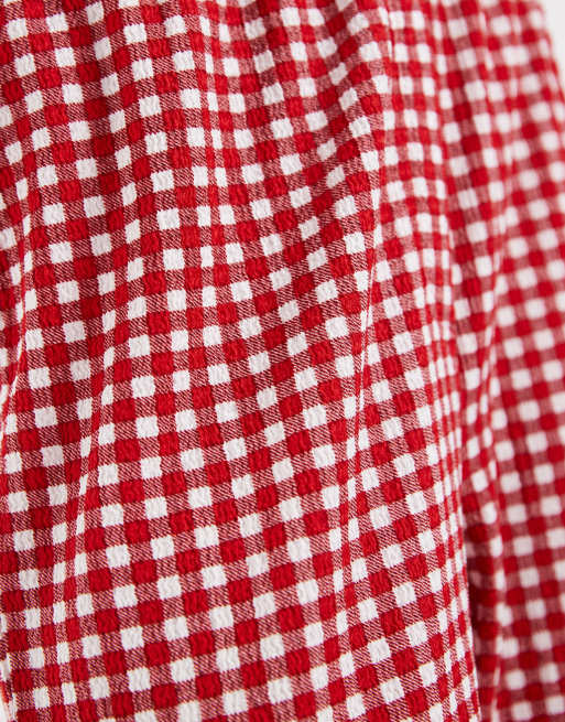 Pieces - Pantaloni a vita alta a quadretti rossi e bianchi in coordinato, 4 di 5