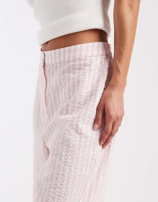 Pieces - Pantaloni a vita alta rosa e bianco, 4 di 5