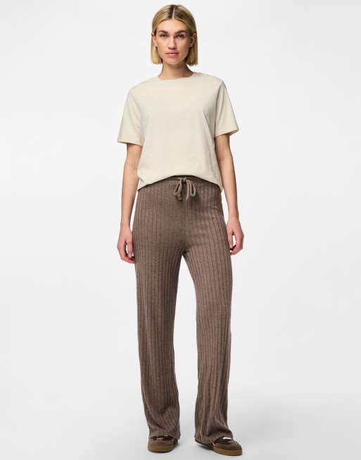 Pieces - Pantaloni in maglia color spugnola