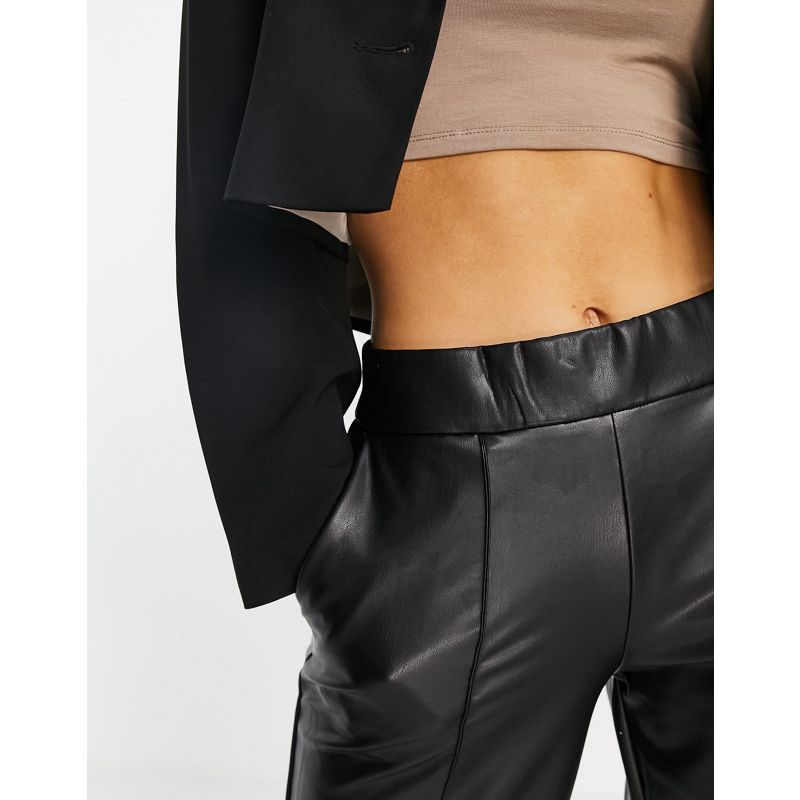 Donna p1yTw Pieces - Pantaloni neri a fondo ampio in pelle sintetica