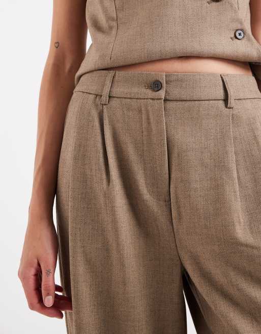Pieces - Pantaloni sartoriali a fondo ampio marrone chiaro in coordinato, 3 di 5