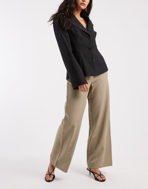 Pieces - Pantaloni sartoriali a vita alta con fondo ampio kaki pallido - view 1