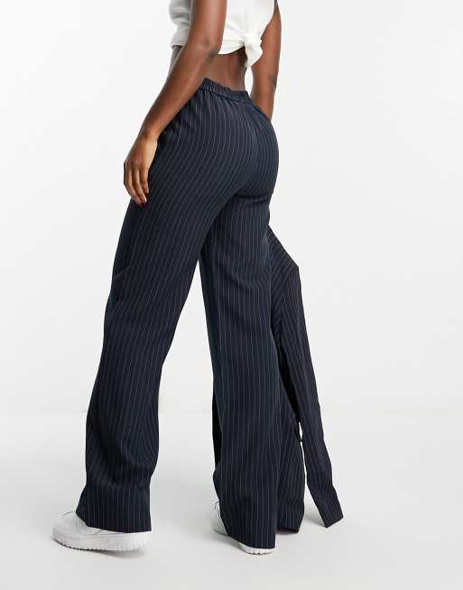 Pieces - Pantaloni sartoriali blu navy gessati in coordinato, 3 di 4