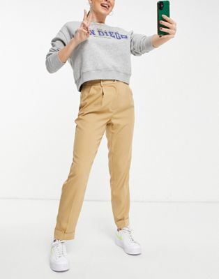 Pieces tailored pants in tan - ASOS Price Checker