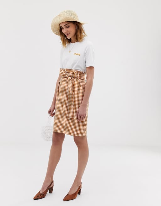 Pieces paperbag waist check mini skirt | ASOS