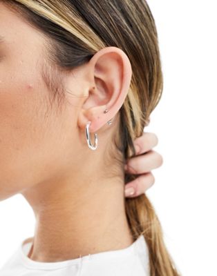 Pieces 14k silver plated gift boxed sudd and hoop earrings set in silver - ASOS Price Checker