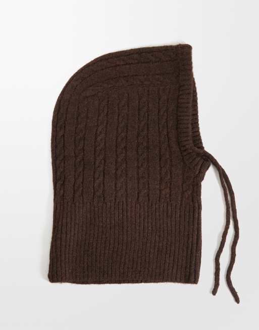 Pieces passamontagna a trecce chunky in marrone cioccolato, 1 di 3